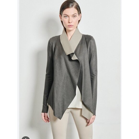 ❤️ KarolinazMarlak New York Reversible Drape collar jacket,Sage Gray/black , Siz - Picture 2 of 10